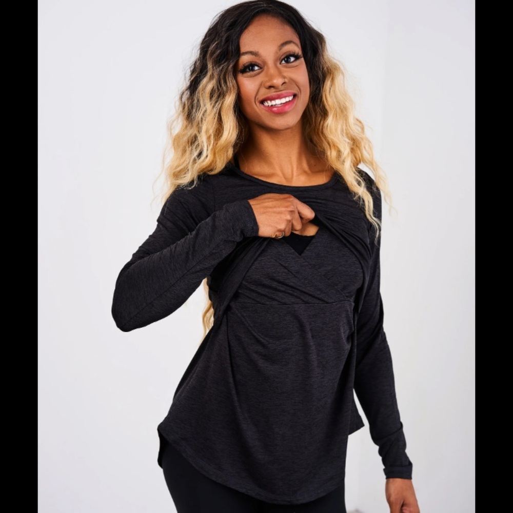 Black long sleeve maternity/breastfeeding shirt. Size Xxs